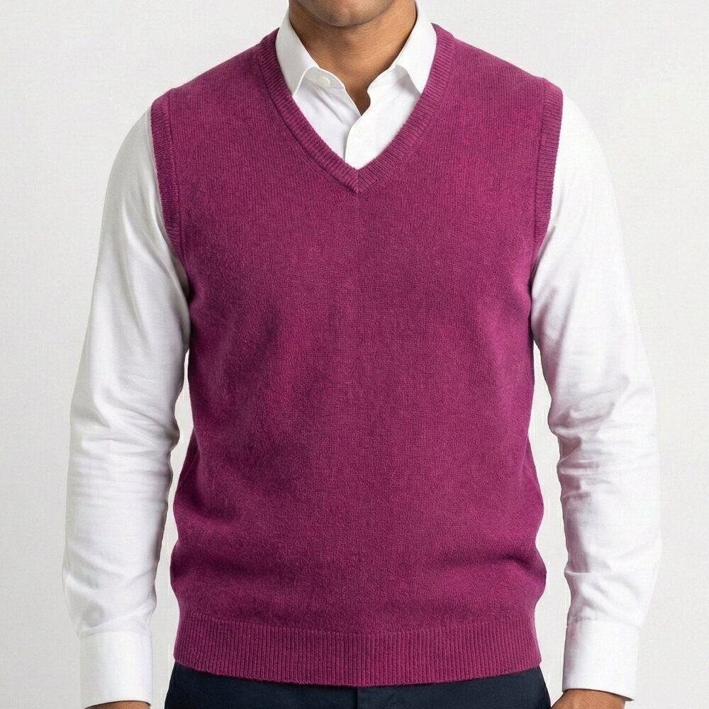 Woolovers Sweater Vest 100% Wool Plum Purple V Neck Mens Large Unisex